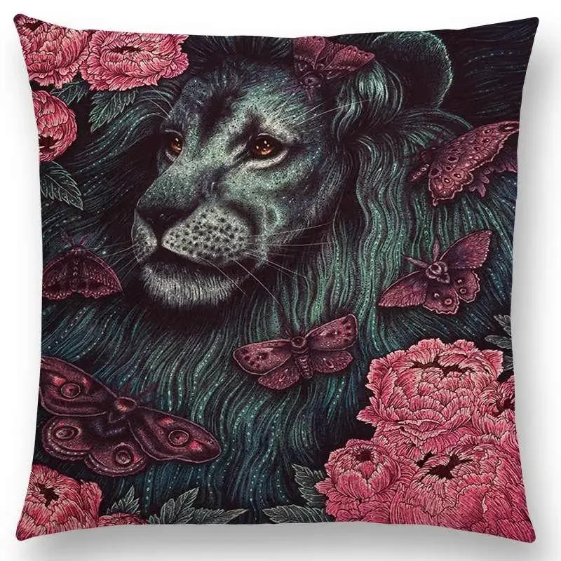 Наволочка для дивана с изображением птицы темного авгурия, трехглазого ворона, стимпанк-колибри, ночной принцессы, льва и совы