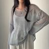 Loose Long Sleeve Hollow Thin Knitted Sun  Blouse Top For Women