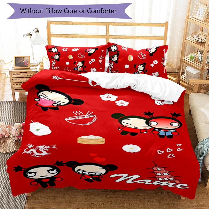3pcs Custom Name Pucca Bedding Set Duvet Cover Closure Includes 1 Duvet Cover & 2 Pillowcases for All Seasons Bedroom Decor