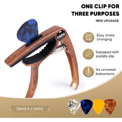 Каподастр для 6-струнной гитары AARVI для акустических и электрогитар - Универсальный зажим с 4 медиаторами премиум-класса - Совместим с укулеле, банджо, мандолиной