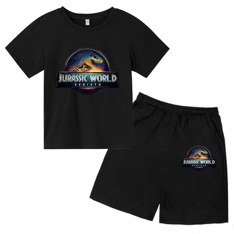 Jurassic World 4 Kids Summer Casual Breathable O-neck Tees+Pants 2pcs Sportsuits 2-13 Years Boys Girls Children Top Outfits Sets