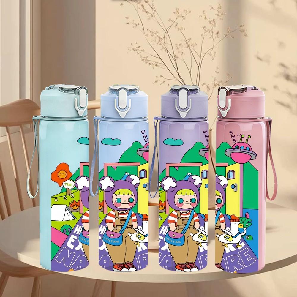1PC Fairy House Fantasy Cartoon 750ml Color Plastic Sports Water Bottle Leakproof Flip Straw Lid Suitable for Sports Office Home Use