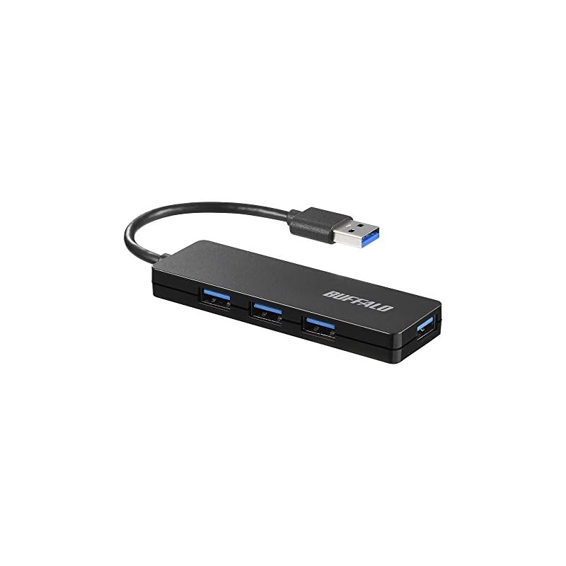 USB-хаб Buffalo, USB 3.0, Тонкий дизайн, 4 порта, Питание от шины, Легкий, Совместим с Windows, Mac, PS4, PS5, Chromebook, Идеально для удаленной работы