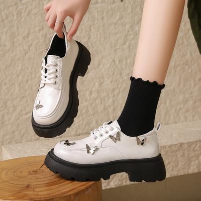 2024 Горячая Распродажа Весна Ретро Новый Стиль Милые Бабочки Летающие Британские Кожаные Туфли Женские Туфли На Толстой Подошве На Шнуровке