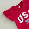 Citgeett Summer Independence Day Kids Girls Outfits Stars Stripe Flag Print Fly Sleeve T-Shirts Ripped Denim Shorts Clothes Set