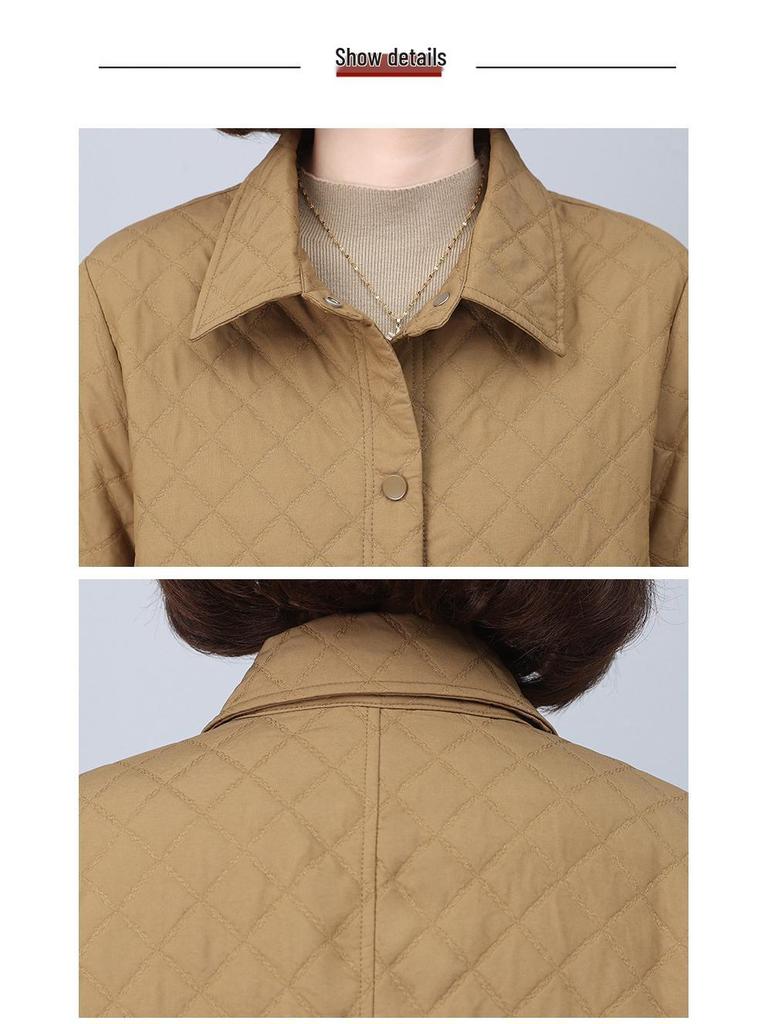 Women's Mid-Length Quilted Trench Coat - 2025 Spring/Autumn Stylish Cotton-Padded Jacket