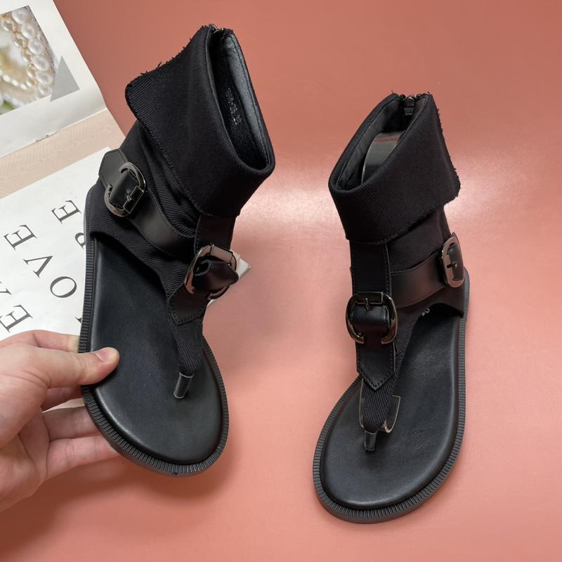 Винтажные римские сандалии женские на плоской подошве 2025 лето новые синие джинсовые с пряжкой на носке мягкая подошва универсальные сандалии женская обувь