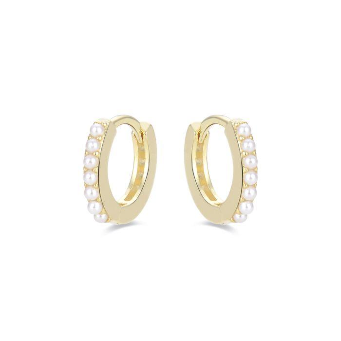 Boucles d'oreilles - LUXENTER - Leofcar - Argent 925 - Plaqué or jaune 18 carats - Perle blanche