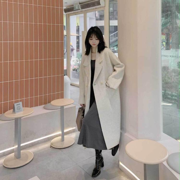 Зимнее шерстяное пальто для женщин средней длины в корейском стиле, теплое тренч-пальто