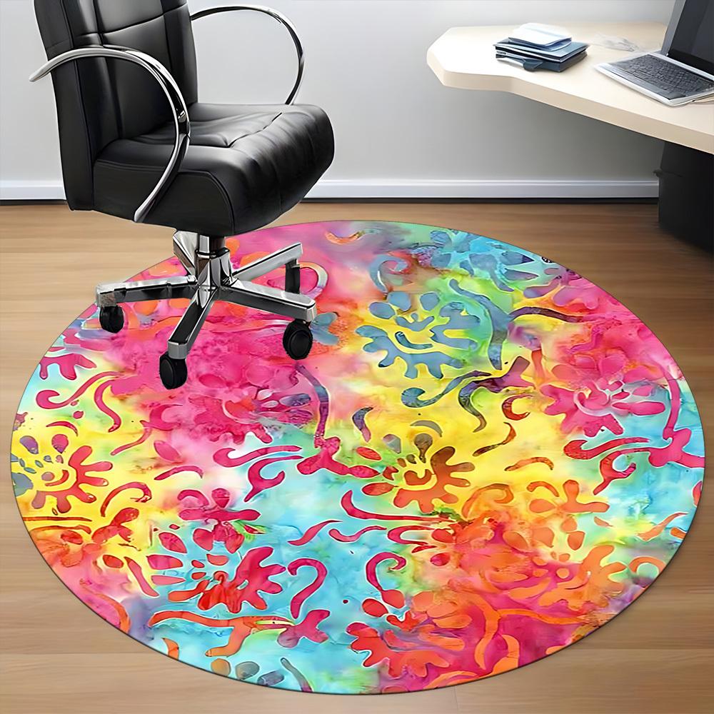1pc Tie Dye Pattern Chair Carpet for Office, Round Non Slip Durable Large Size Office Carpet, Suitable for Office