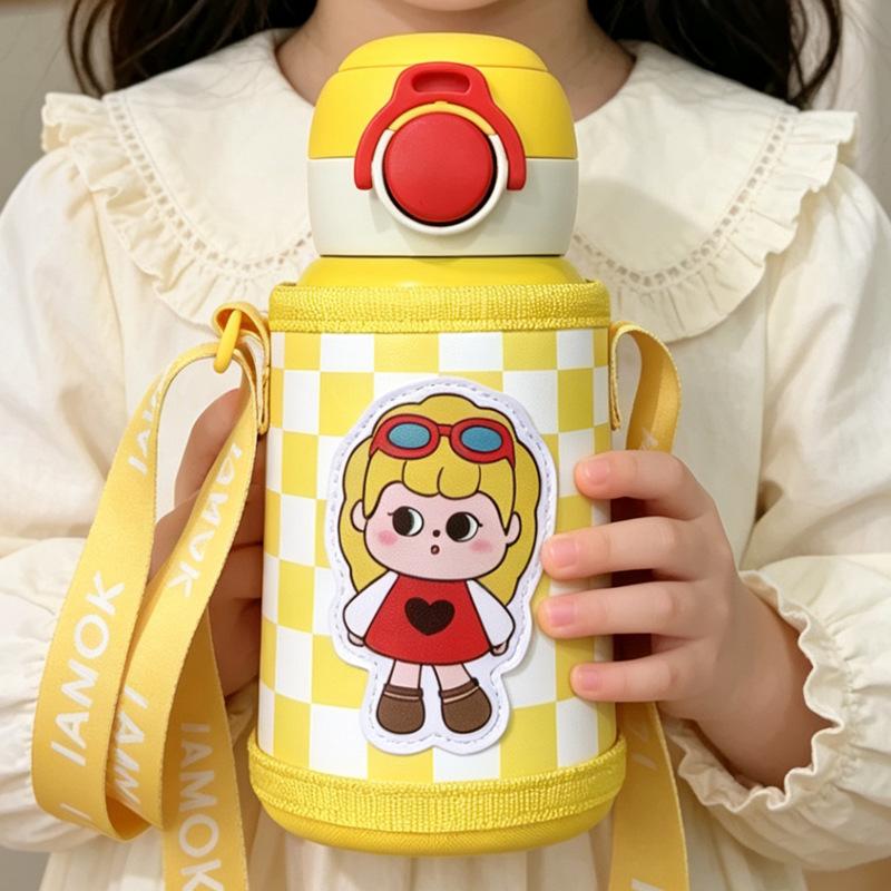 Бутылка для воды мультяшная нержавеющая сталь двойная питьевая креативная детская термокружка рога соломинка стакан для воды портативная