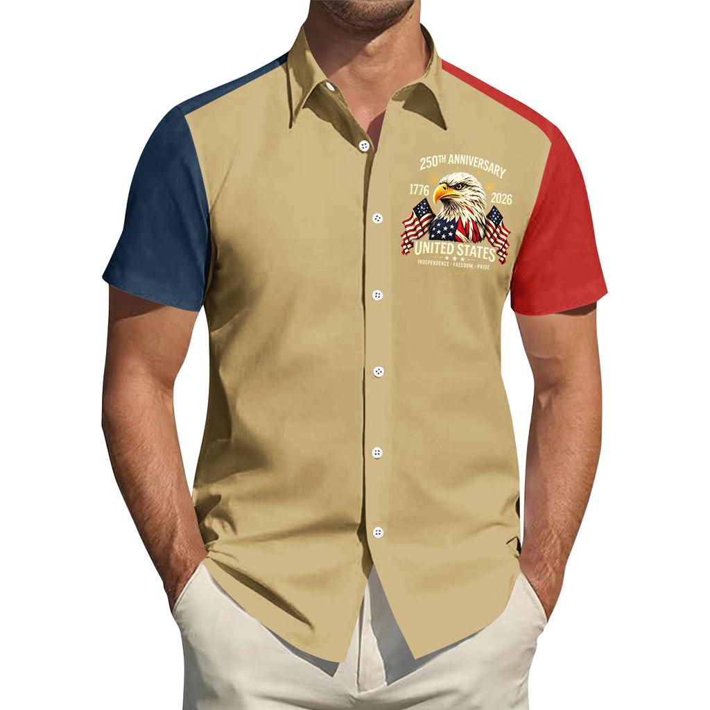 Men's Independence Day Printed Collared Top Men's Casual Sports Short-Sleeve Shirt
