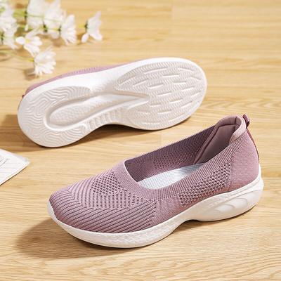 Женская обувь больших размеров весна и лето новая обувь с мелким вырезом женская обувь из летящего трикотажа средняя обувь для ходьбы повседневная обувь женская