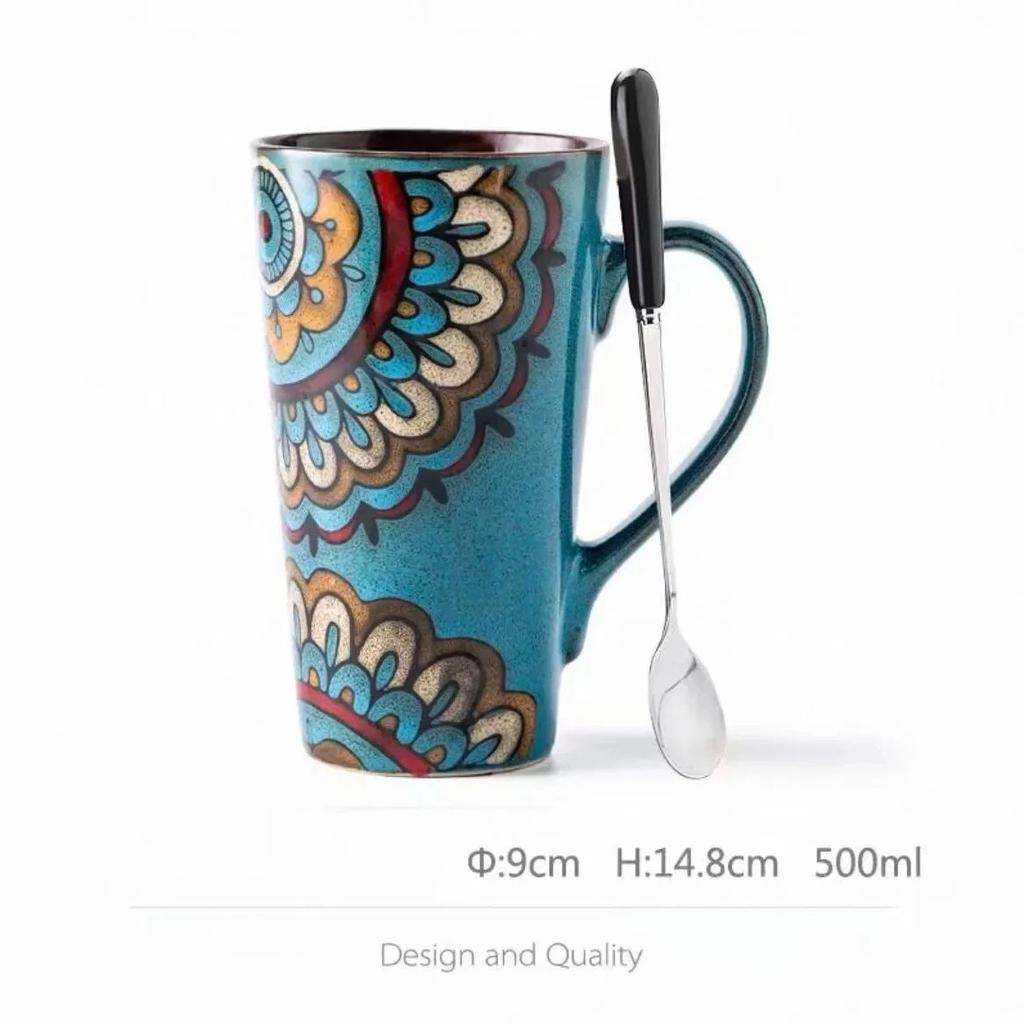 Большая керамическая кружка в скандинавском стиле с ложкой и крышкой – Креативная и персонализированная кофейная чашка