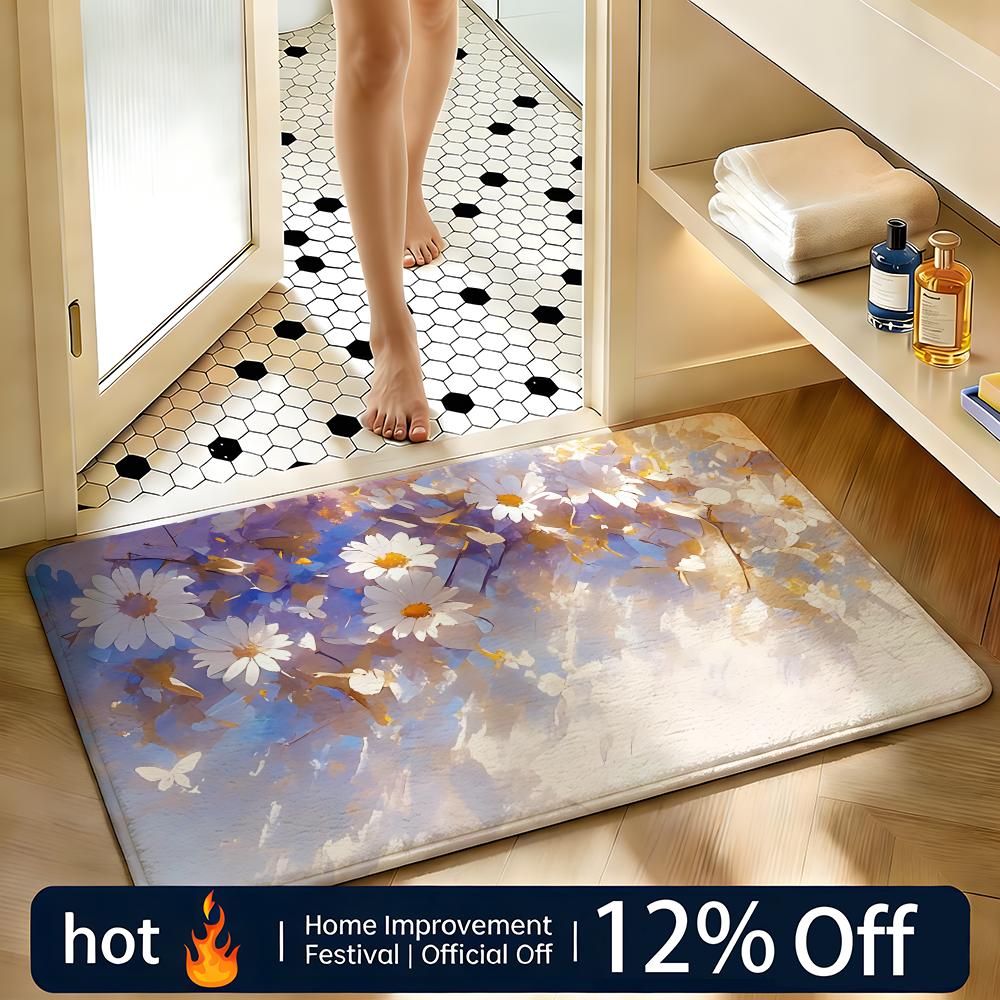 Soft Absorbent Non-Slip Rug Art Daisy Floor Mat Home Decor Doormat Bedroom Floor Mat Shower Carpet