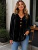 Женская бархатная блузка с V-образным вырезом, на пуговицах, с длинными рукавами, для модной повседневной носки