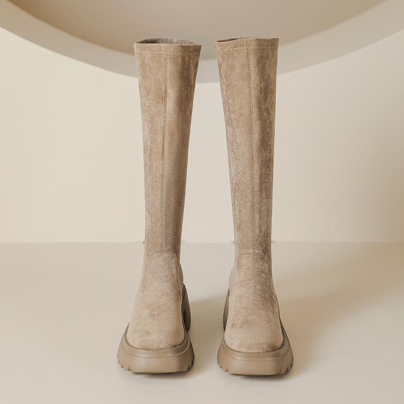 Thick-soled Boots for Women In Autumn and Winter High Boots 7cm High Heel Waterproof Platform To Increase Elasticity Knee-length Sponge