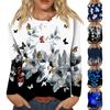Женская модная повседневная футболка с круглым вырезом и длинным рукавом с принтом, топ