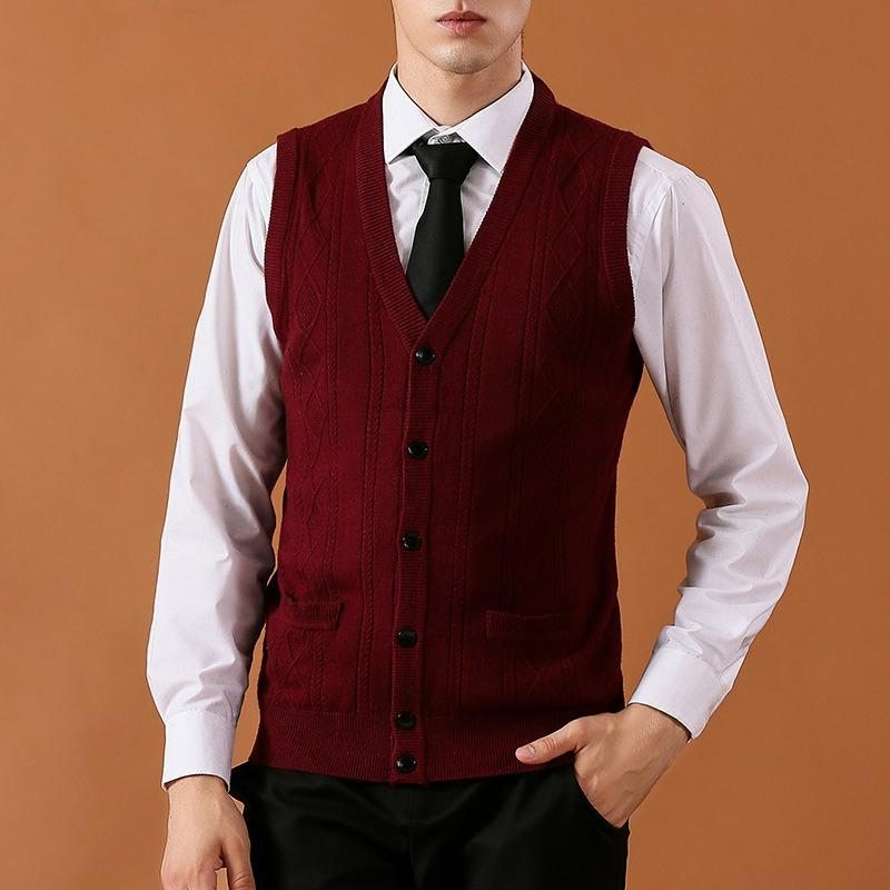 Осенне-зимний жилет мужской V-образный на пуговицах кардиган вязаный жилет однотонный свитер мужской жилет кардиган