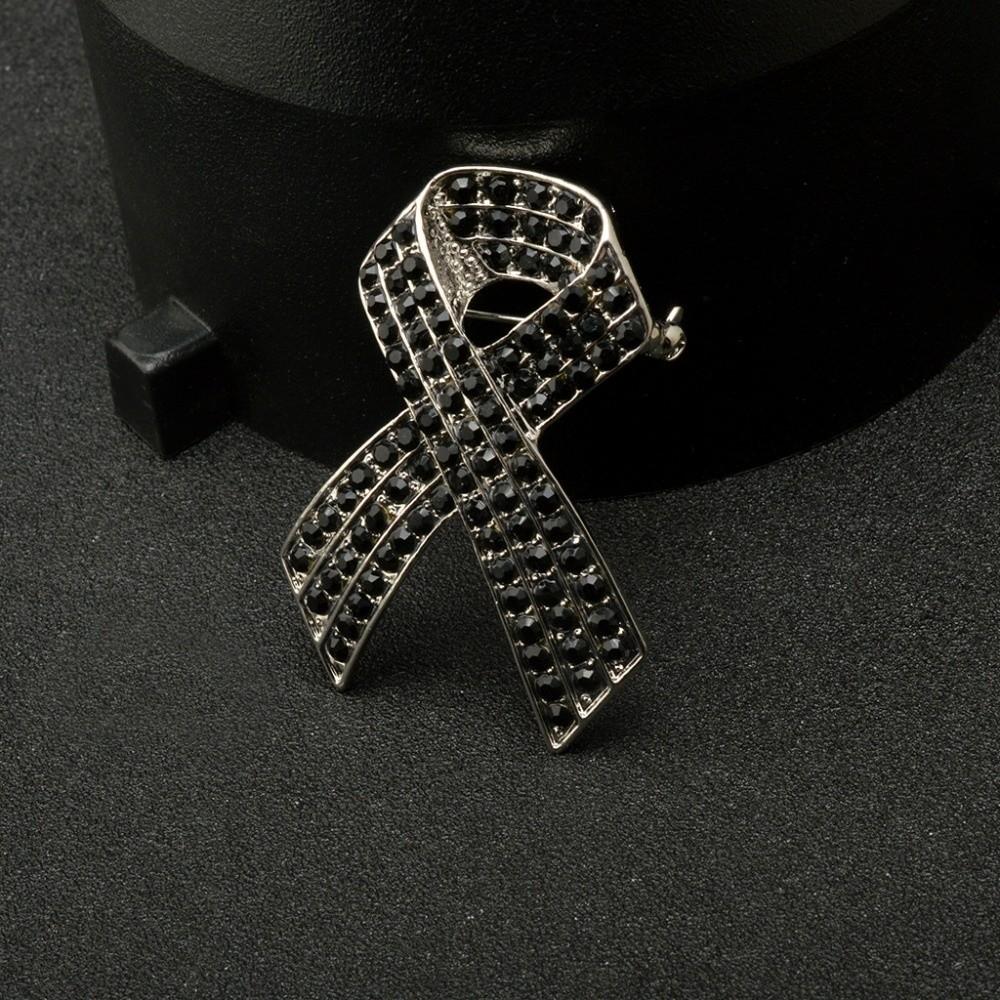 Awareness Black Ribbon Pin Rhinestone Crystal Funerals Memorial Pin Funeral