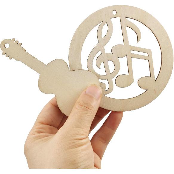 32 Pack Wood Music Note & Guitar Cutouts Music Themed Hanging Ornaments Unfinished Music Decoration Craft Gift Tags for Home Party Decoration Craft