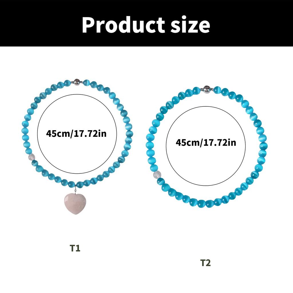 Elegant Love Heart Blue Cats Eye Stone Beaded Necklace Symbolizing Love and Tenderness for Trendy Women Casual Wear