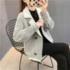 Cashmere Knitted Cardigan Coat Small Double Breasted Plaid Short Coat New Height and Thickness