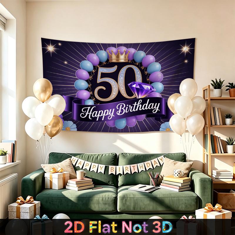 Party Backdrop Birthday Crown Purple 50Th Photo Booth Background Front Door Decor