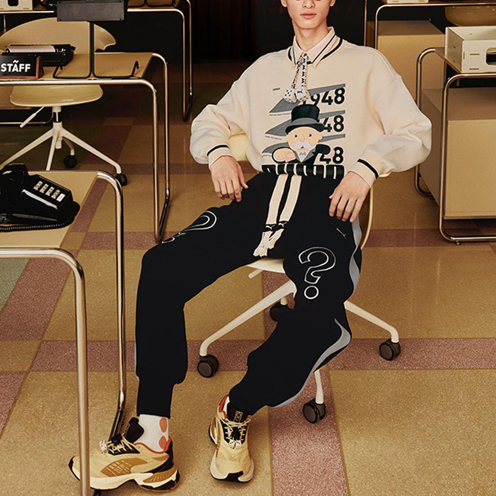 Puma X Staffonly X Monopoly Co-Branded Cartoon Print Crew Neck Sweatshirt Men Tops Beige 539898-86