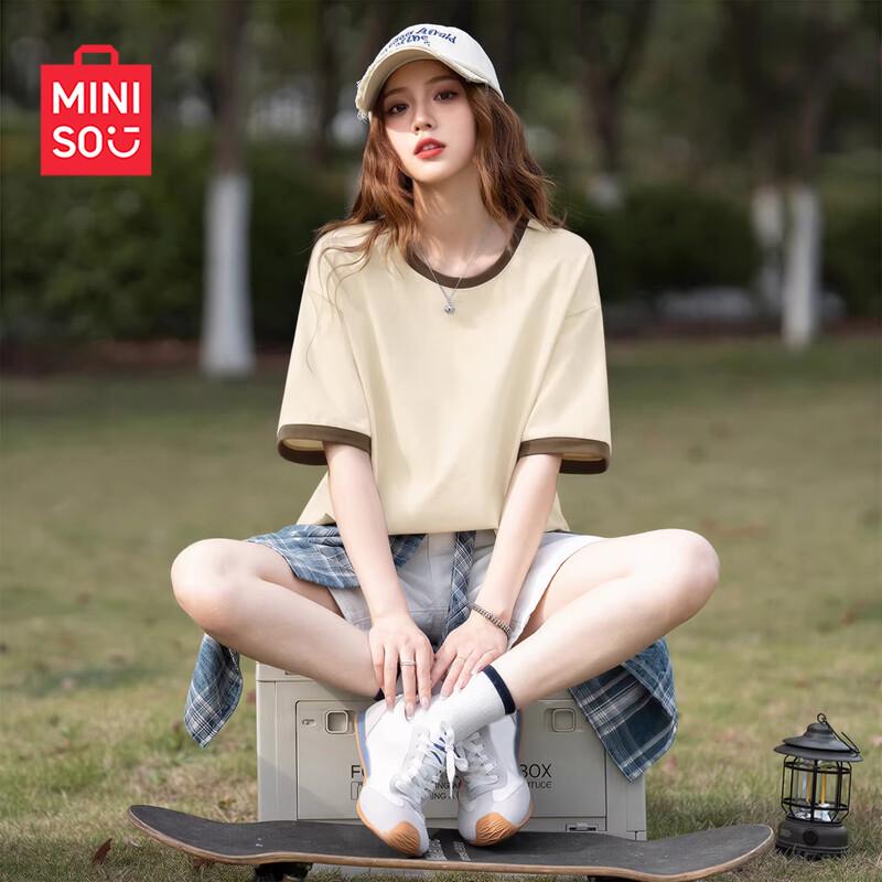 MINISO Женская повседневная хлопковая футболка с коротким рукавом