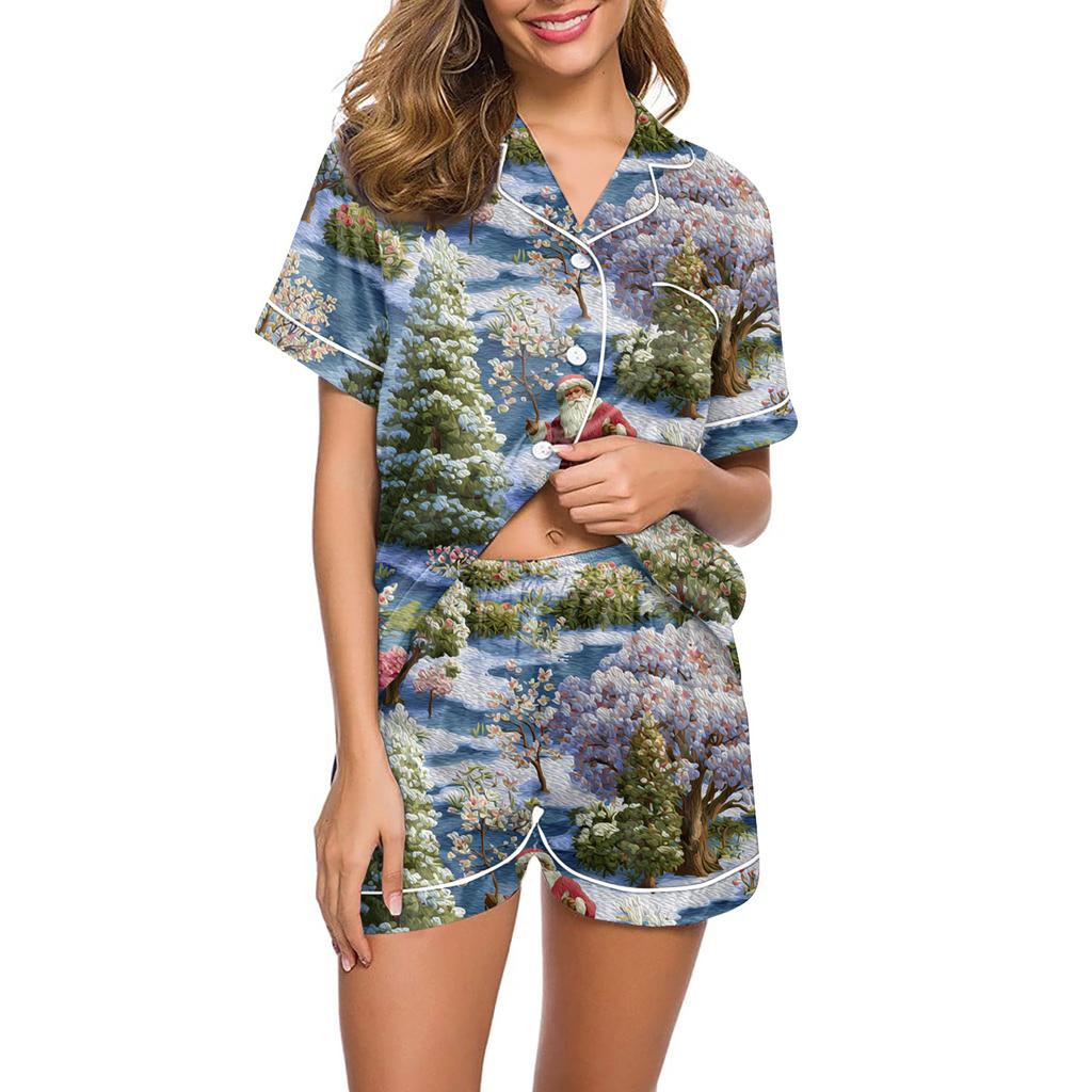 Женский свободный повседневный топ и шорты, комплект из двух предметов, рождественский пижамный комплект с принтом