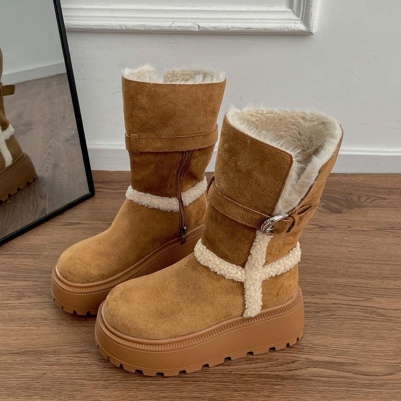Зимние Теплые Хлопковые Женские Меховые Снежные Ботинки Модные Массивные Ботинки на Плоской Платформе Женские Удобные Ботильоны с Увеличением Высоты