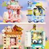 HUIQIBAO City Street View Series Cute Pet Wish Train Shop Mini MOC Model Building Block Micro Set Creative Store Bricks Toys Kid