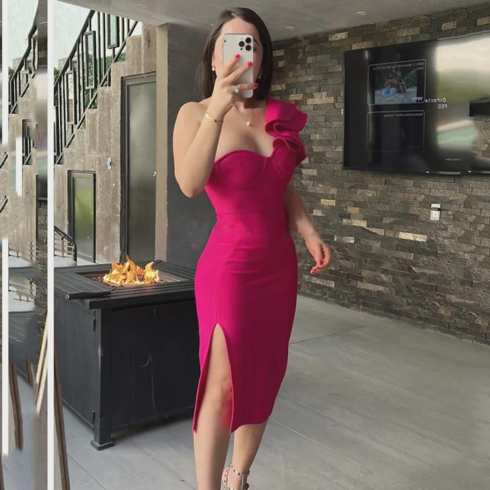 2023 Summer One-Shoulder Ruffle Bandage Dress - Sexy Slim Party Wear