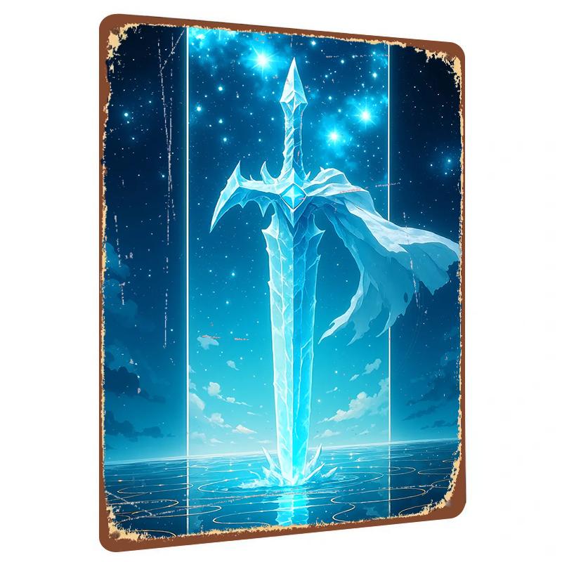 Icy Star Sacred Sword Metal Iron Painting Living Room Wall Art Fantasy Home Decorative Mural