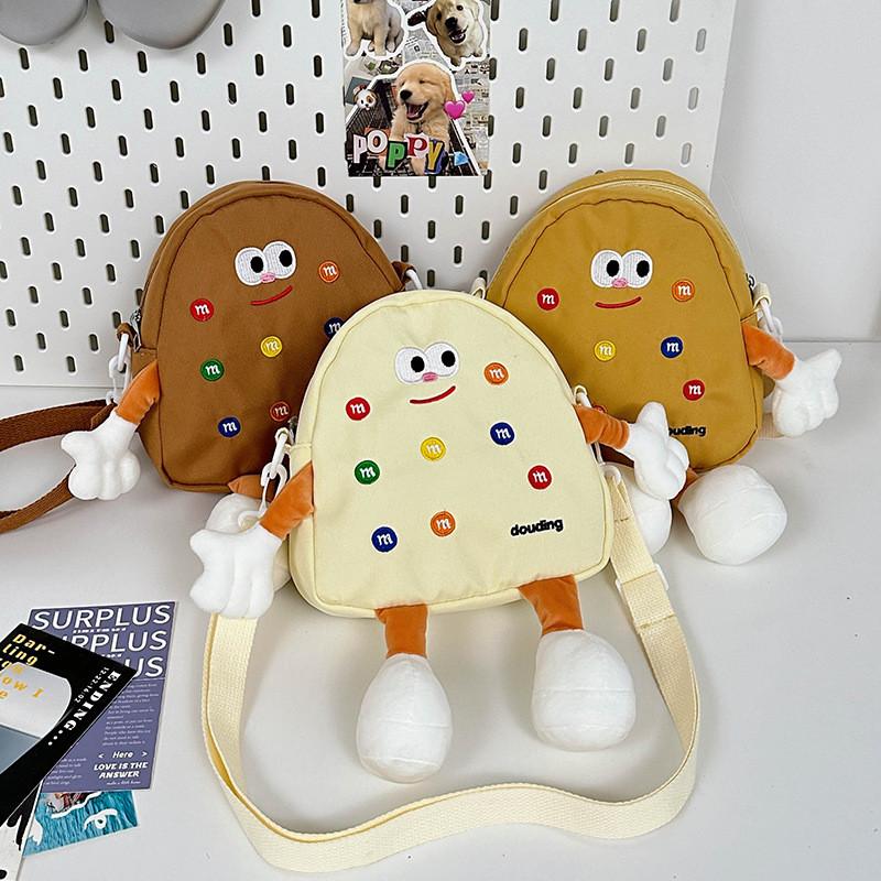 Cute Light Yellow Bear Embroidered Canvas Backpack For Kids Perfect For School And Daily Use