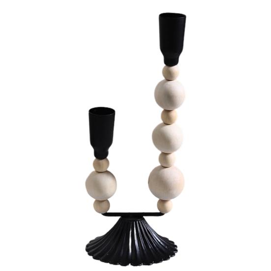 Подсвечник из чугуна с деревянными бусинами, винтажный, на 1/2/3 свечи, для домашнего офиса, гостиной, прихожей, декоративный металлический подсвечник