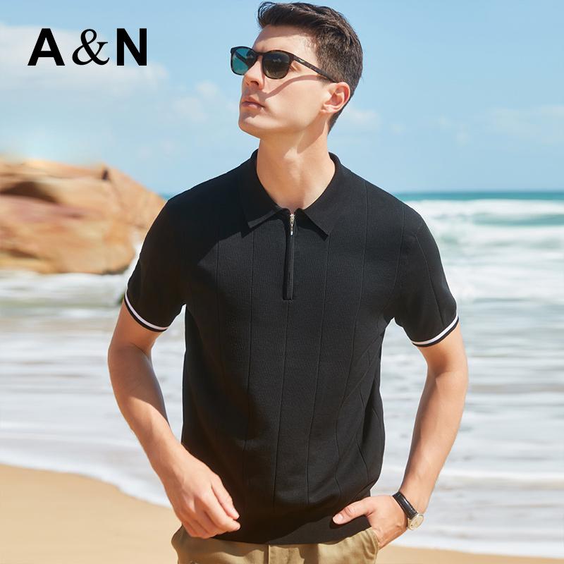180 piece pure cotton pit stripe texture short sleeved polo shirt men's spring and summer knitted breathable T-shirt