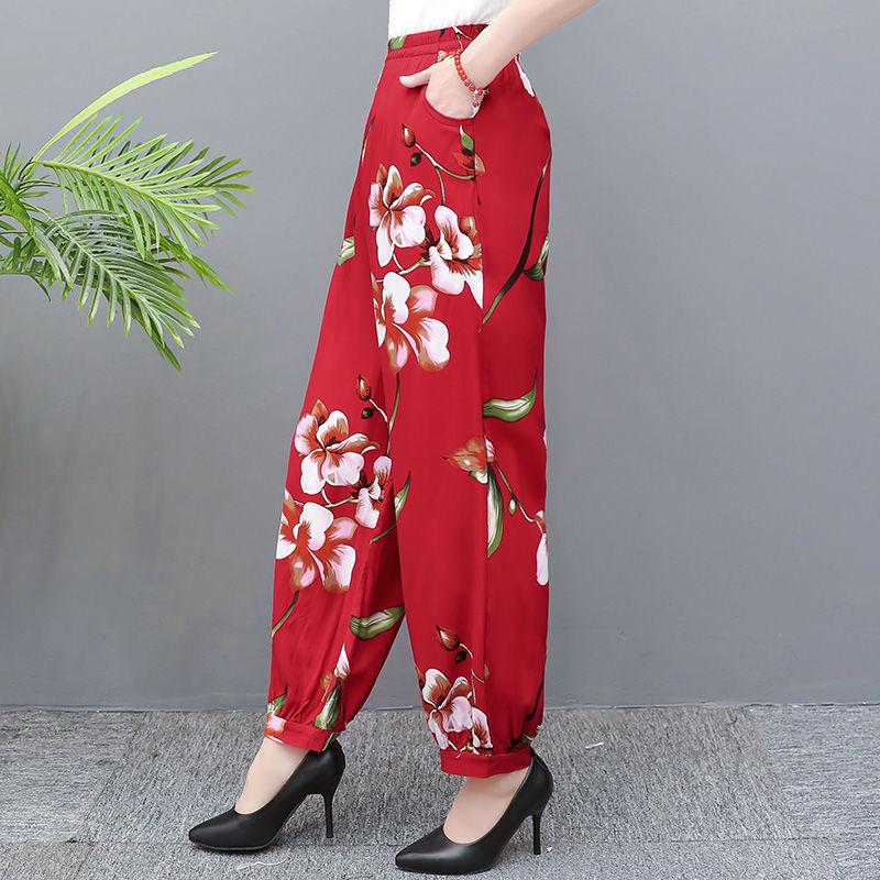 Spring and Summer Mother's Pants Wide-leg Plus Size Bloomers Cotton Silk High-waist Mosquito-proof Loose Trousers Women