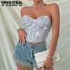 European and American Spicy Girls Bust Wrap Fashion Bead Zipper Heavy Industry Strapless Women's Top Street Trend Party Sexy Girl