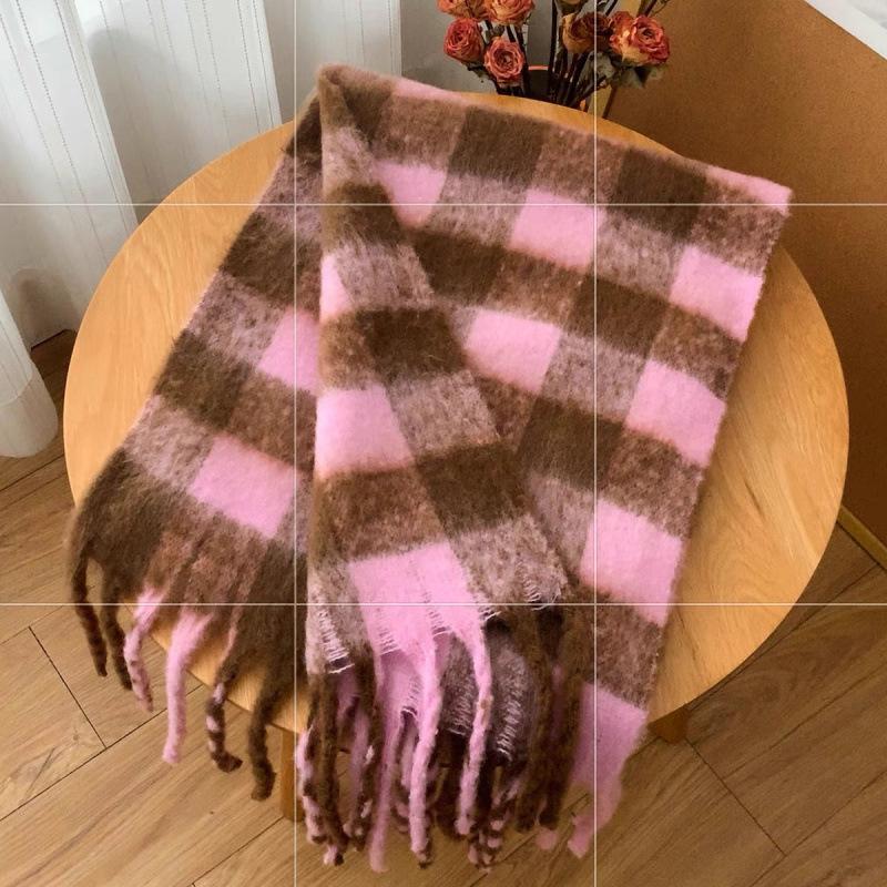 Autumn and Winter New European and American Ac Plaid Scarf Women's Fashion Contrasting Color Warm Couple Student Scarf Thickened Shawl