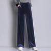 Plus Size Women's Spring Autumn Winter Solid Colour Casual Sweatpants Loose Elastic Waist Corduroy Padded Wide Leg Straight Pants