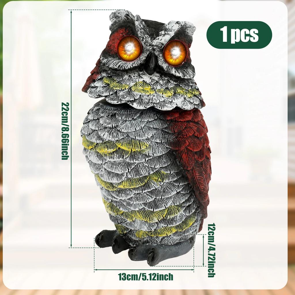 1/2Pcs Solar Owl Decoy Resin Pigeon Deterrent Owl Statue with Flashing Eyes and Rotating Head Garden Bird Scarer for Yard Lawn