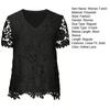 Women T-shirt V-neck Short Sleeve Casual Tee Shirt Hollow Embroidery Lace Pullover Tops Streetwear
