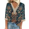 Женская рубашка-блузка Повседневные свободные рубашки с рукавами 3/4 и кружевной отделкой Топы с v-образным вырезом и принтом Топы с принтом Футболки Футболки