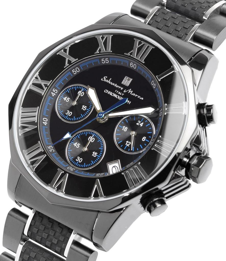 Watch Chronograph Water Resistant To 10 ATM Business Formal Italian Brand Limited Model SM15104 X [Salvatore Mara] Men's (Black Blue) [Item]