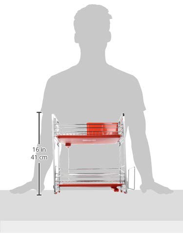 Pearl Metal Simple Storage Slim Dish Drainer Rack, 2 Tiers, Red, HB-307