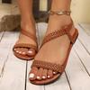 Bohemia Brown Ethnic Weave Straps Sandals Women 2025 Summer Comfortable Flat Heels Shoes Vintage Back Straps Sandals Plus Size