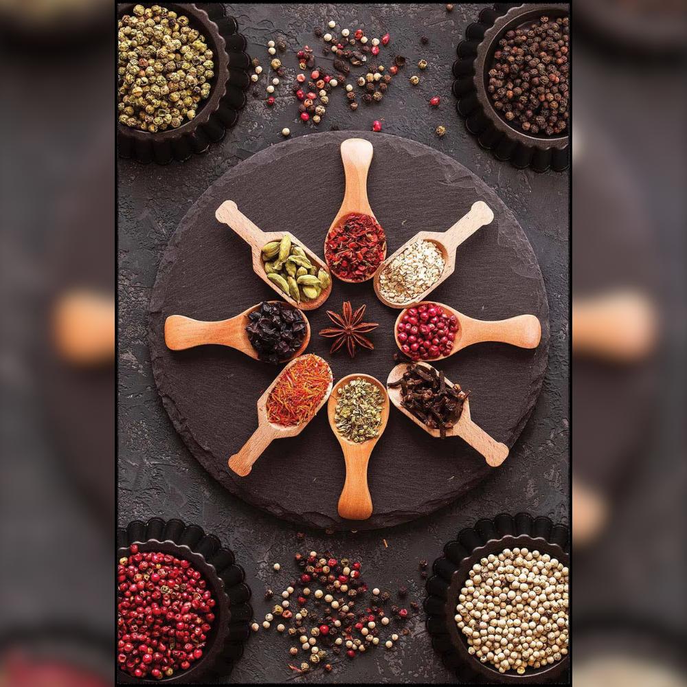 Easy-to-Clean Spice Patterned Kitchen Rug, Kitchen Rug Decorated with Colorful Spices, Stain-Resistant Rug