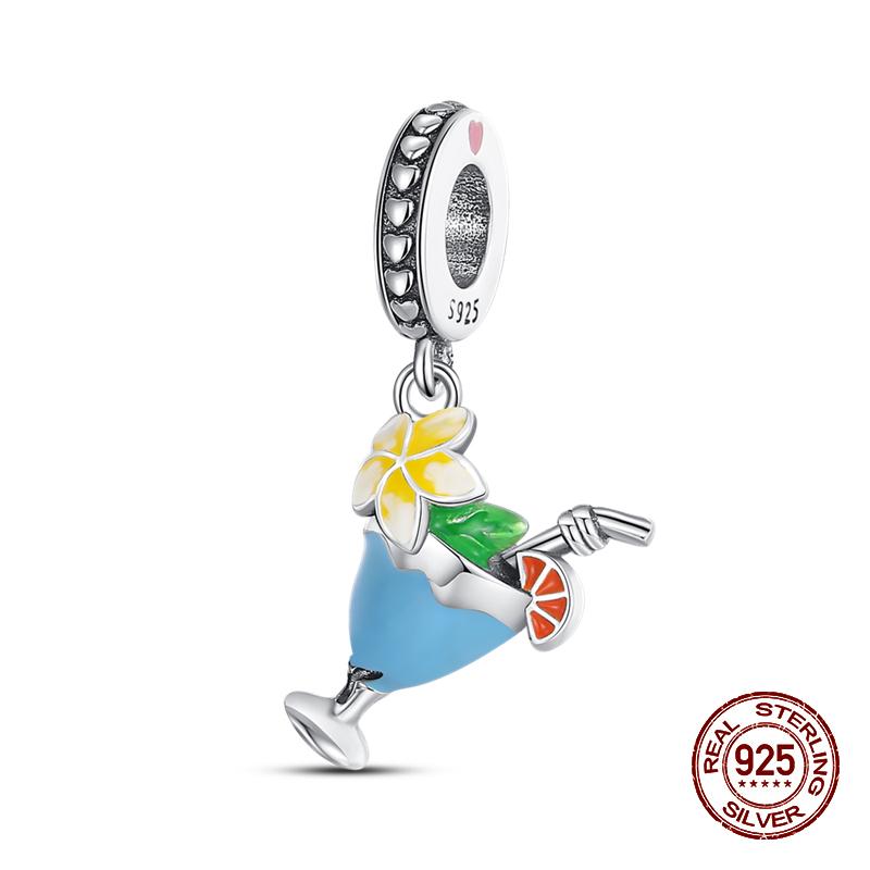 Real 925 Sterling Silver Chocolate Pizza Cake Fries Food Charms Beads Fit 925 Original Bracelets DIY Cute Jewelry Gifts